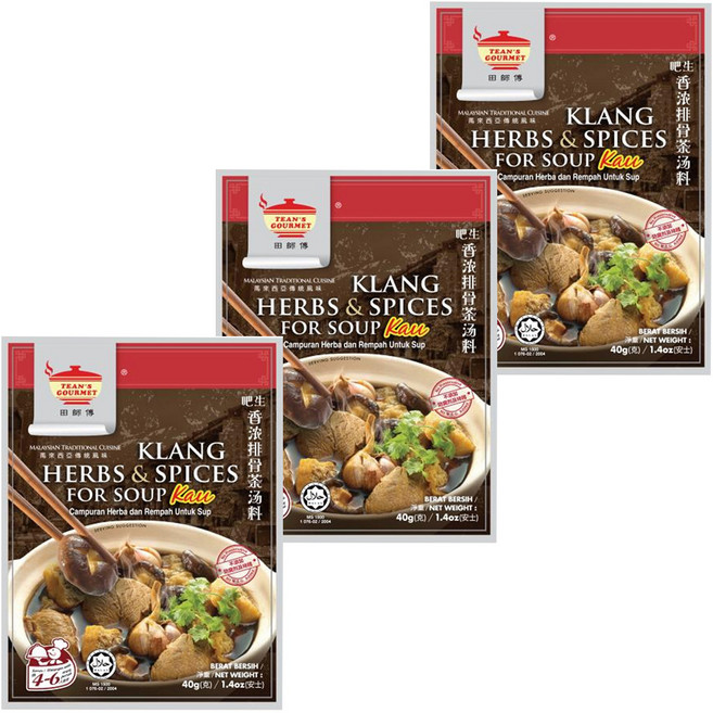 TEAN'S GOURMET 田師傅 吧生香濃肉骨茶湯料包, 40g, 3包