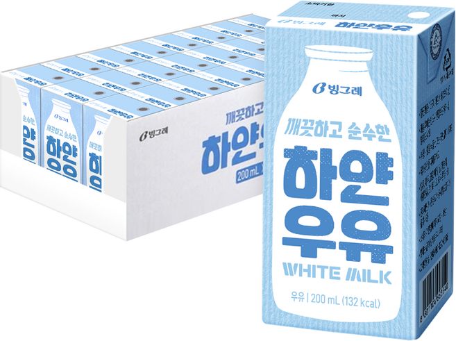 빙그레 하얀우유, 200ml, 24개