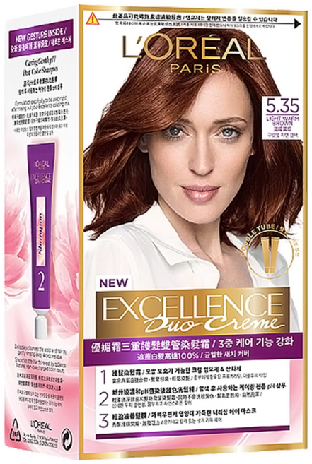 L'OREAL PARiS 巴黎萊雅 台灣公司貨 優媚霜三重護髮雙管染髮霜, 5.35 淺暖栗棕, 1組