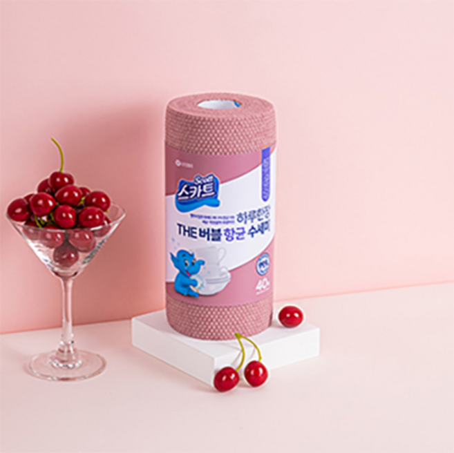 스카트 하루한장 THE 버블 항균 수세미, 로즈핑크, 40개입, 1개