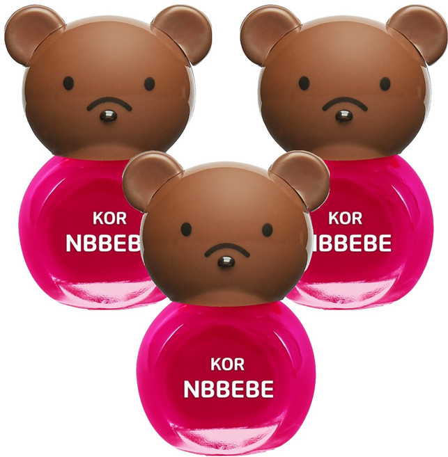 Nbbebe 兒童用指甲油, 鮮豔的粉紅色, 3個