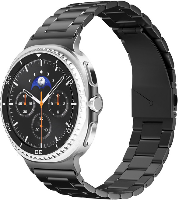 신지모루 3연 디자인 스테인리스 메탈 쥬빌레 밴드 스트랩 22mm, 블랙, 1개