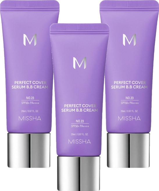 MISSHA 台灣公司貨 完美遮瑕BB霜 SPF50+ PA++++, NO.23 自然色, 20ml, 3條