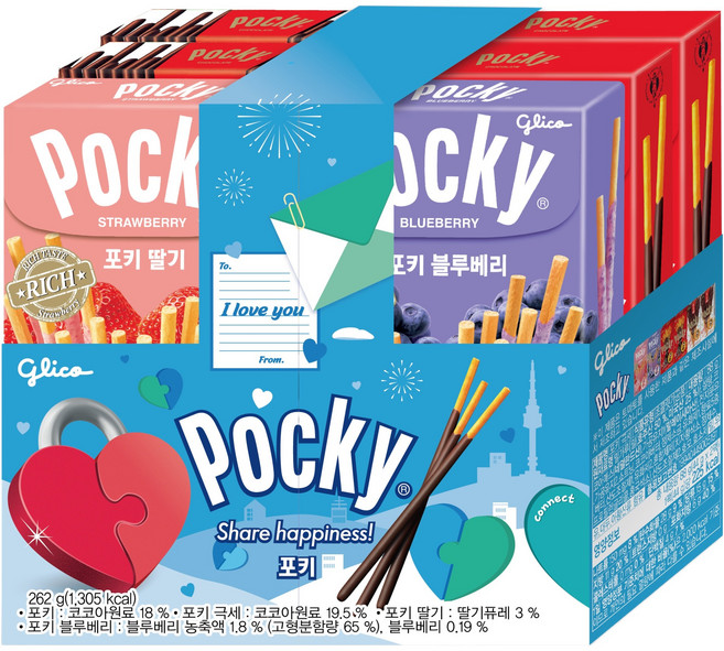 포키 오리지널 2p + 극세 2p + 딸기 + 블루베리 과자 세트 랜덤발송, 1세트