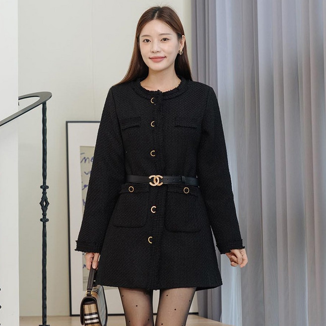 엘쏘 트위드 격식룩 미니 원피스