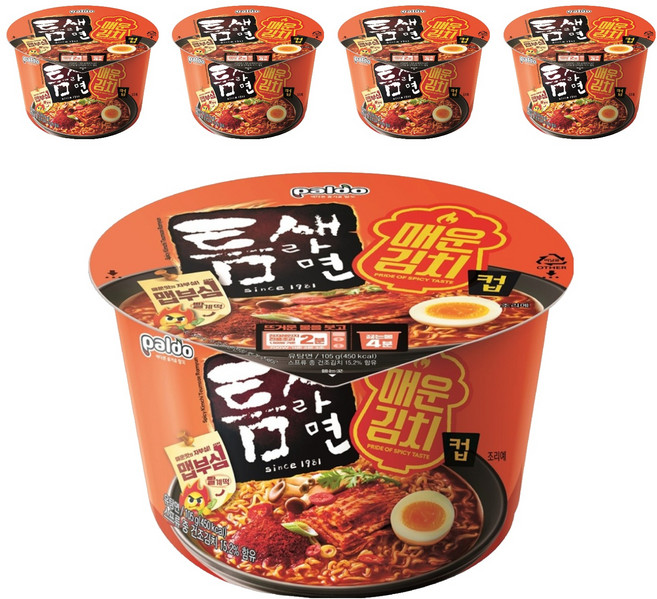 틈새라면 매운김치 컵 105g, 5개