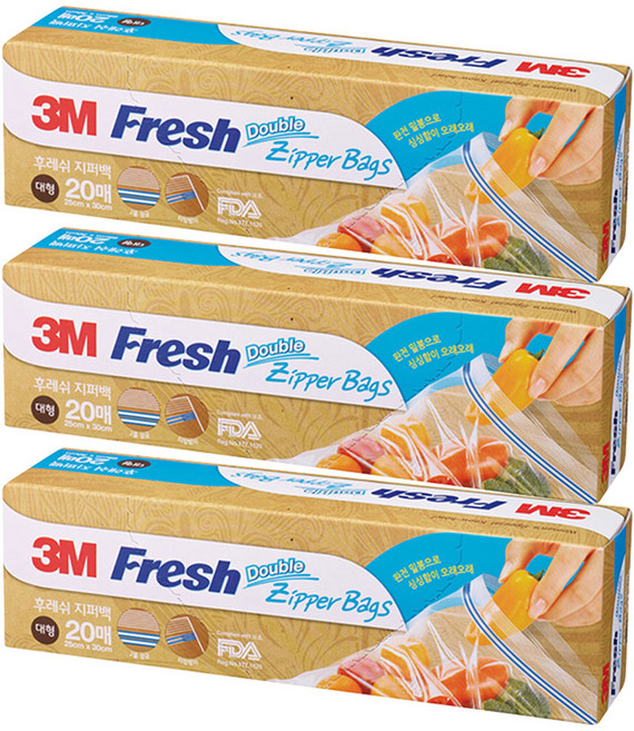 쓰리엠 후레쉬 지퍼백, 대(L), 20개입, 3개