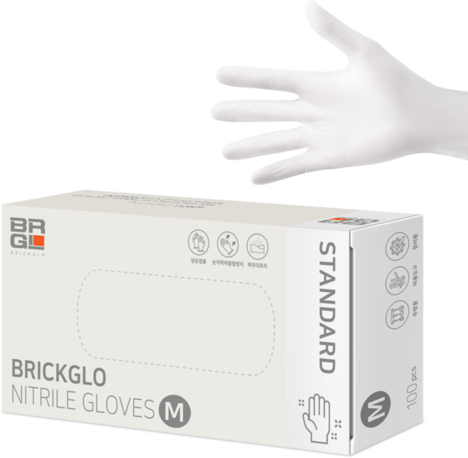 브릭글로 스탠다드 니트릴 장갑 100p, 화이트, M, 1개