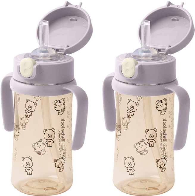 베베락 아이와 PPSU 원터치 빨대컵, 270ml, 2개, 라벤더