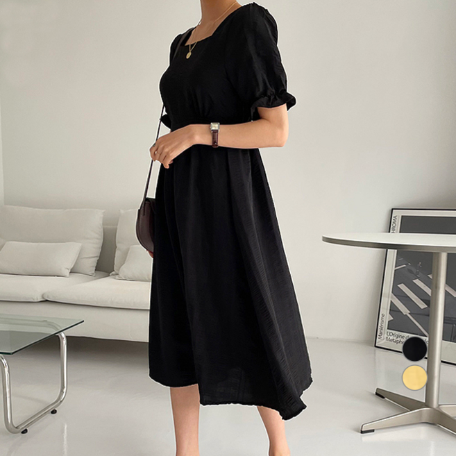 메이첼 사각 넥 시원한 러플 반팔 원피스 00014 빅사이즈 포함