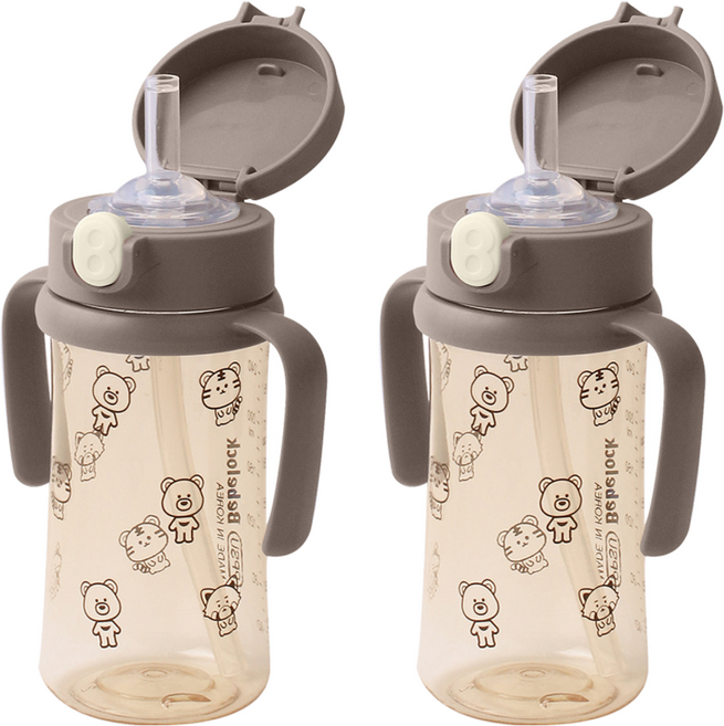 Bebelock 韓國製造 IWA 與寶寶 PPSU 單鍵幼兒吸管杯, 巧克力, 270ml, 2個