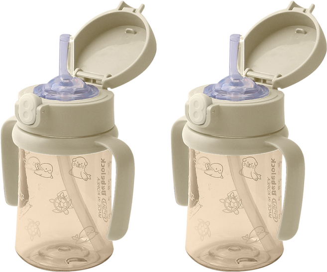 베베락 국내 제조 아이와 PPSU 원터치 빨대컵, 210ml, 2개, 크림