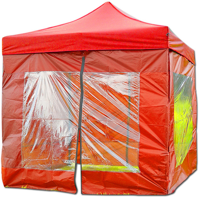 윈에어 캐노피천막 방수지붕+프레임+투명 바람막이 4면 C세트, 레드