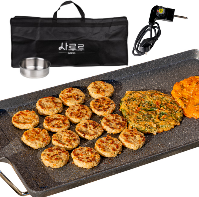사르르 국산 돌판 가정용 전기그릴 + 전용가방 + 기름받이 + 온도조절기 세트, SARR-6400