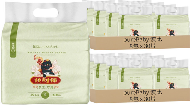 pureBaby 波比 接財褲植萃抑菌 黏貼型 4~8kg, S, 480片