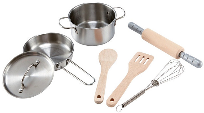 하페 여아 역할놀이 목재완구 스텐 요리도구 세트, 혼합색상, 1세트