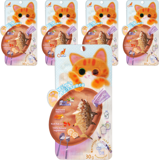 Catfeet 咪嚕最愛好吃肉塊, 鯖魚 + Omega 3&6 + 化毛, 30g, 5包