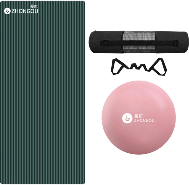 ZHONGOU 長紅 NBR加厚款瑜珈墊/防滑墊/地墊 XFE-YG52 附綁帶+背袋+拉力繩或拍拍球(顏色款式隨機), 綠色, 1組