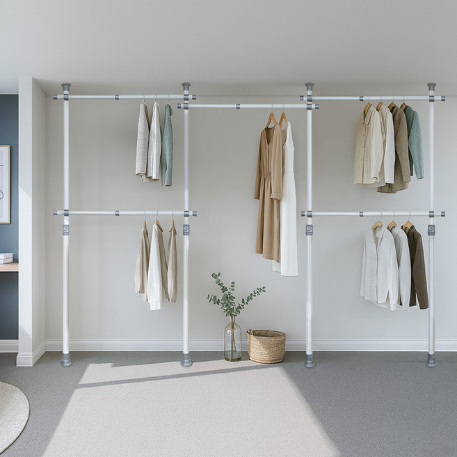 가화홈시스 굵은기둥 와이드가로봉 5단 행거, 아이보리 + 그레이