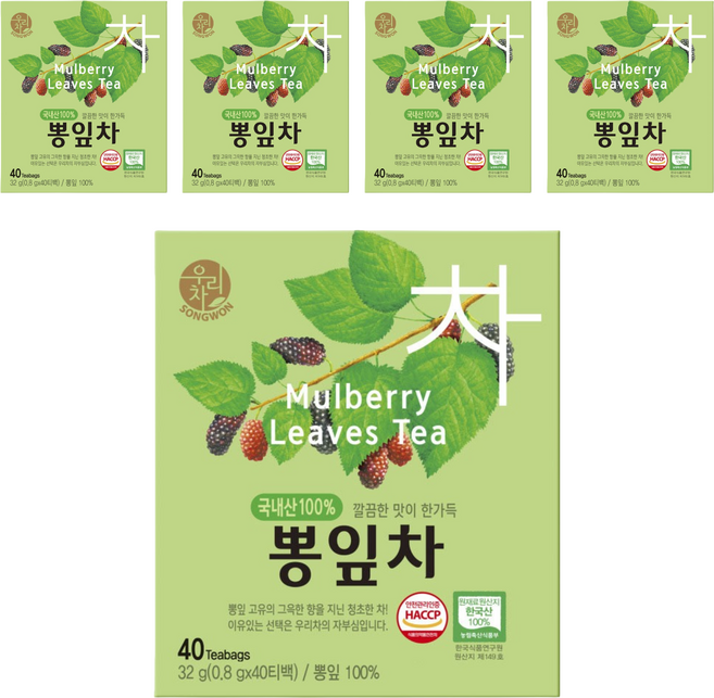 우리차 뽕잎차, 800mg, 40개입, 5개