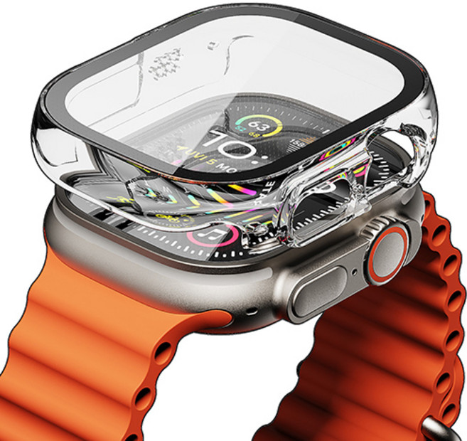 빅쏘 액정 풀커버 초슬림 변색없는 강화유리 일체형 레빅스킨 애플워치 하드 보호 케이스, 투명, 1개