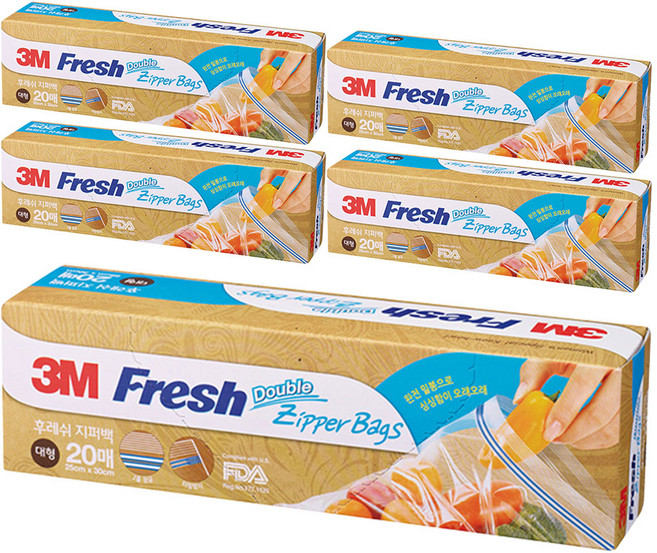 쓰리엠 후레쉬 지퍼백, 대(L), 20개입, 5개