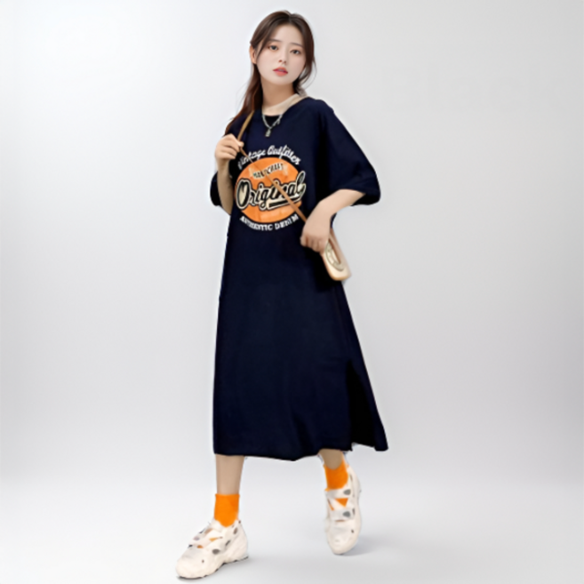 Marketpia 女款字母印花寬鬆長版連身裙 含大尺碼, 黑色