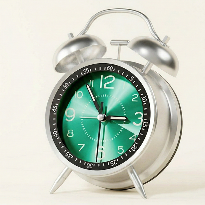 YS 시끄러운 무소음 탁상 학생용 강력 알람 시계, 그린