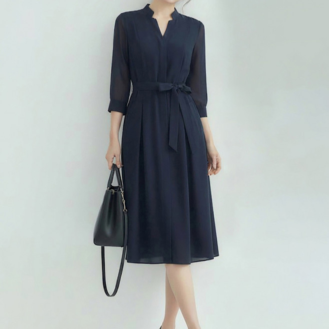 페이퍼먼츠 세라 시스루 소매 스트랩 미디 원피스 14008