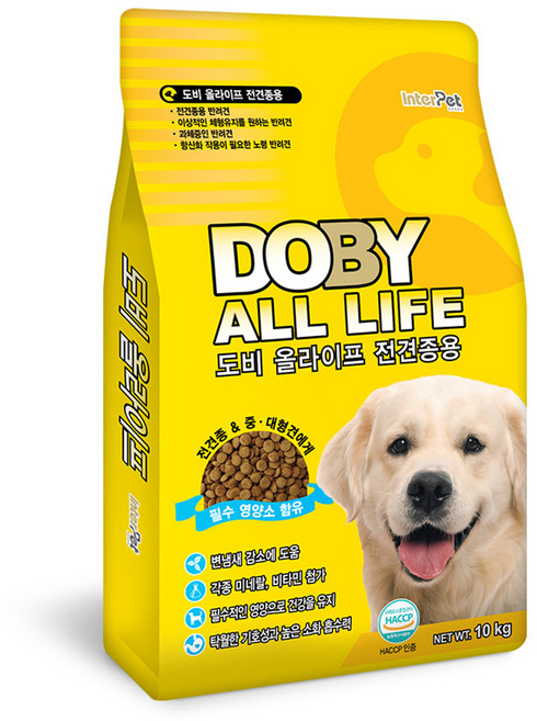 인터펫코리아 전연령 강아지 도비 올라이프 건식사료, 곡물, 10kg, 1개