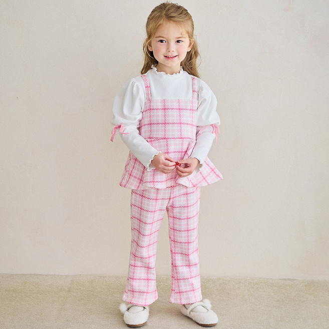 헤이미니 여아용 트위드 뷔스티에 기모 상하복 세트