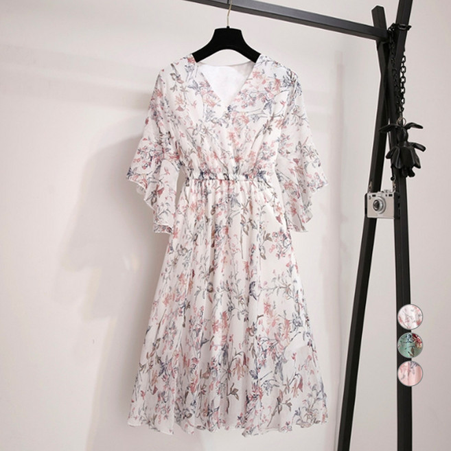 메이첼 페어리 플라워 쉬폰 밴딩 원피스 00010