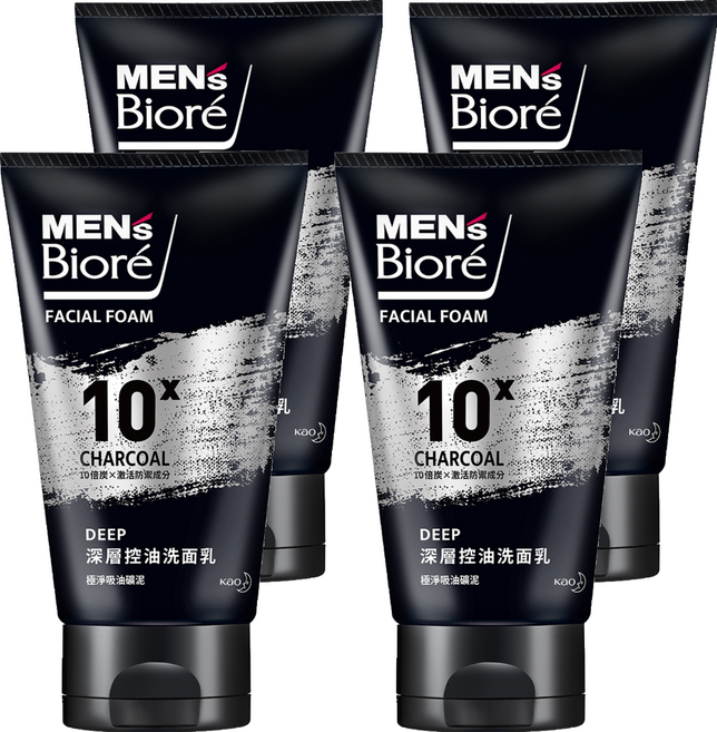 MEN's Biore 台灣公司貨 深層控油洗面乳, 100g, 4條