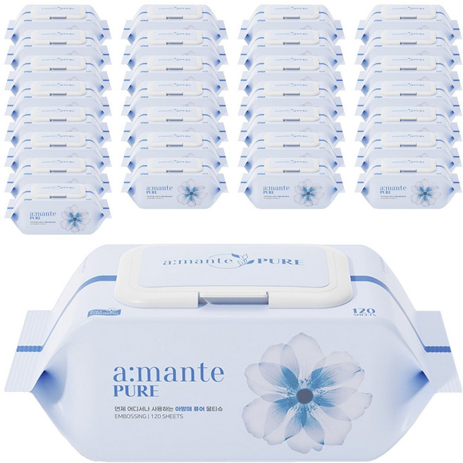 아망떼 퓨어 대용량 도톰 아기물티슈 캡형, 50g, 120매, 50개