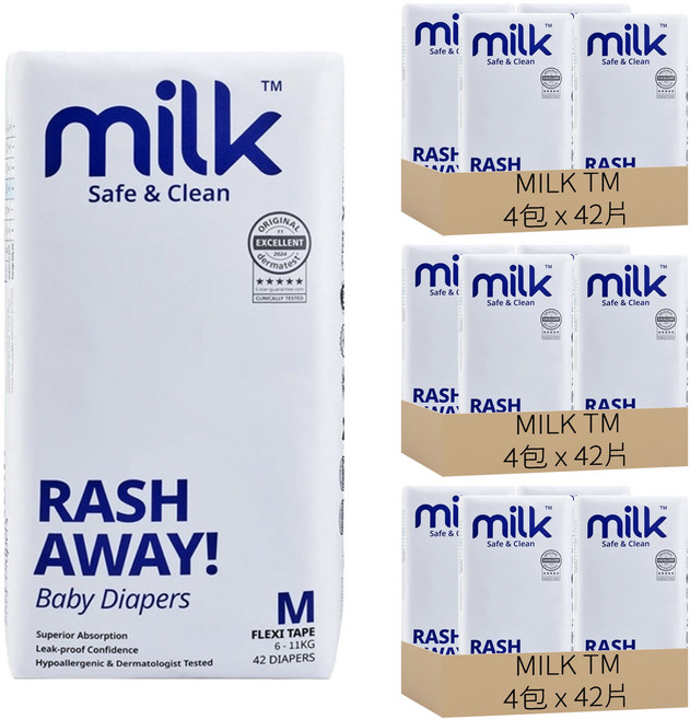 MILK TM 鎖水芯牛奶尿布 黏貼型 6~11kg, 504片, M