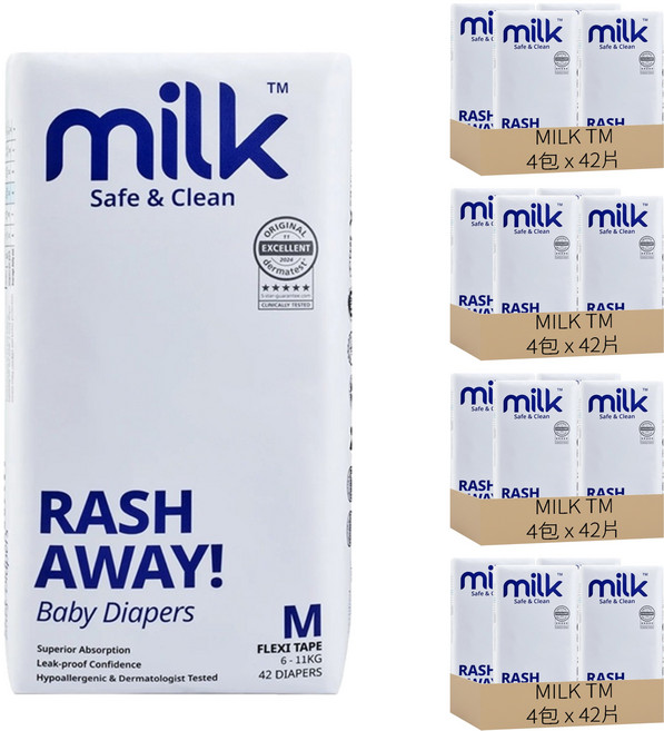 MILK TM 鎖水芯牛奶尿布 黏貼型 6~11kg, 672片, M