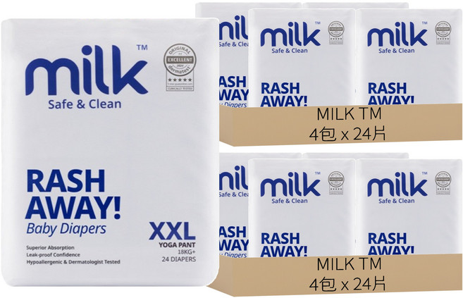 MILK TM 鎖水芯牛奶尿布 褲型 18kg以上, 192片, 2XL