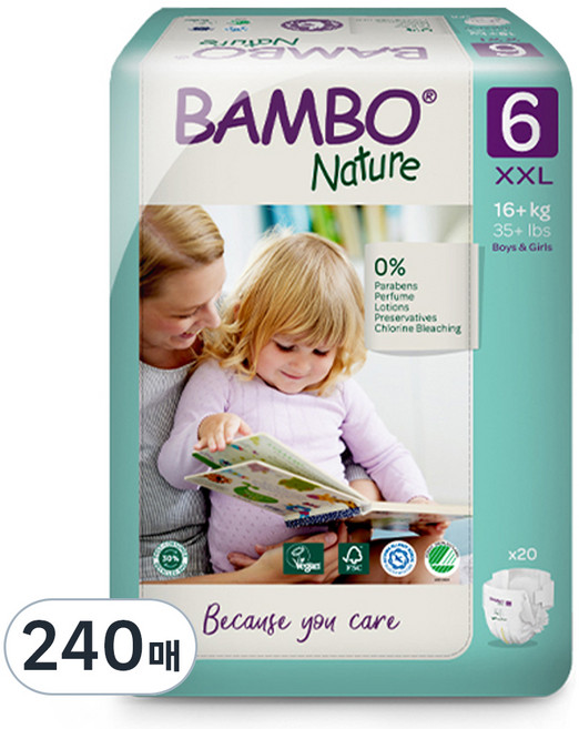 밤보네이처 밤보그린 밴드형 기저귀, 6단계, 240매