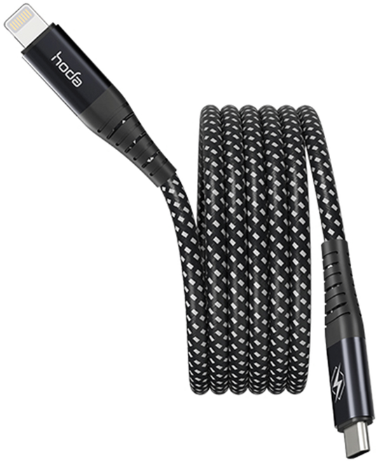HODA 好貼 W3 USB-C-LIGHTNING 磁吸收納編織快充線 USB2.0 27W, 2m, 黑色, 1條