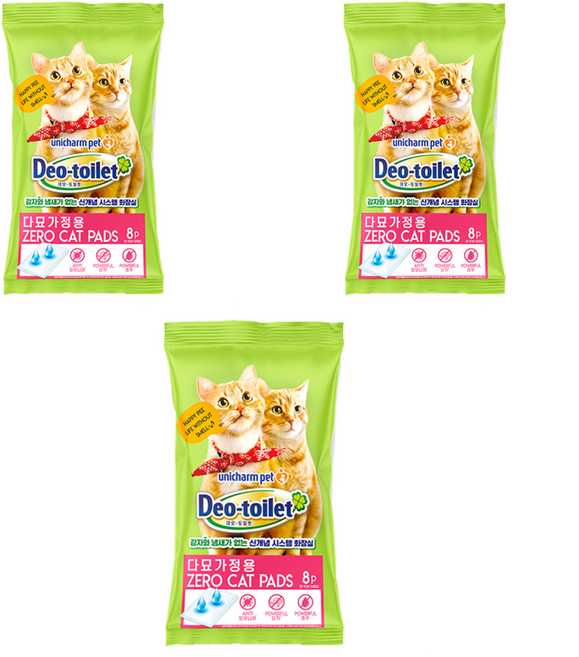 유니참데오토일렛 제로 캣 화장실 패드 다묘가정용 8p, 혼합색상, 3개
