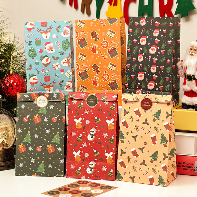 리드홈 크리스마스 선물 포장 종이 쇼핑백 6종 x 2p 세트, A타입 컬러풀, 1세트
