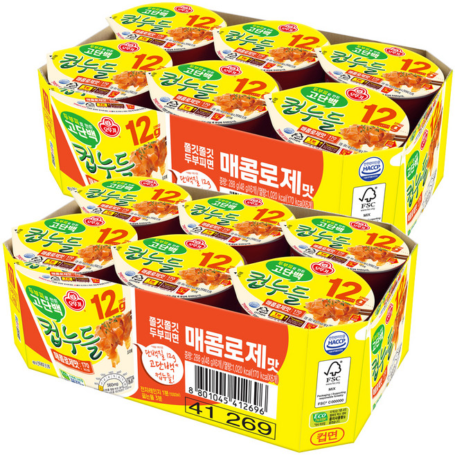 오뚜기 고단백 컵누들 매콤로제맛 48g, 12개
