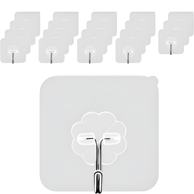 리빙홈디테일 무타공 강력 투명 접착식 후크걸이, 20개
