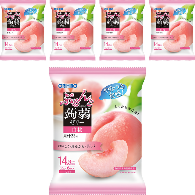 ORIHIRO 蒟蒻果凍 白桃味, 120g, 5包