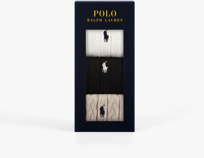 폴로랄프로렌 여성용 케이블 양말 3켤레 선물세트