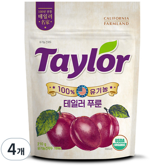테일러 유기농 푸룬건자두, 210g, 4개