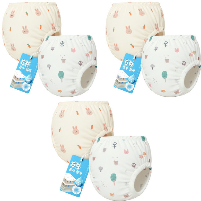 아띠래빗 유아용 순면 6중 배변훈련팬티, 6개, 토끼, 숲