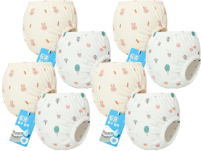 아띠래빗 유아용 순면 6중 배변훈련팬티, 8개, 토끼, 숲