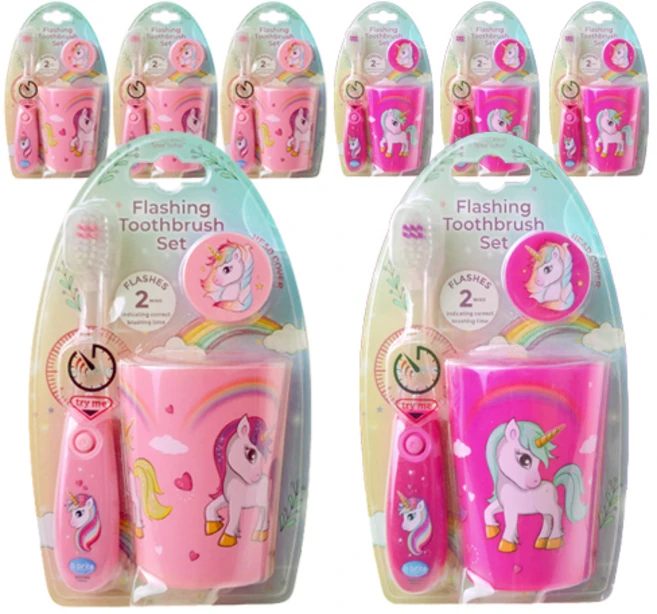 비브라이트 LED 타이머 칫솔 양치컵홀더 3종 세트 퍼플유니콘 + 핑크유니콘, 8세트 - 쿠팡
