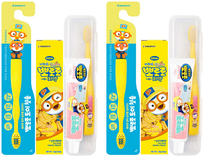 뽀로로 토이 유아 칫솔 + 저불소 치약 바나나향 50g + 칫솔 치약 세트 랜덤발송, 2세트